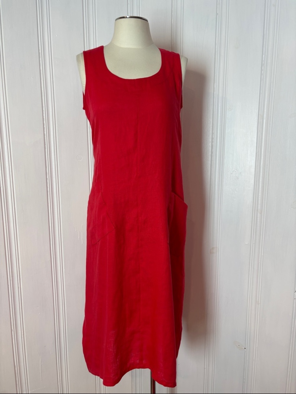 TRUE ESSENCE 100% Scarlet Red Linen Dress | Size XS